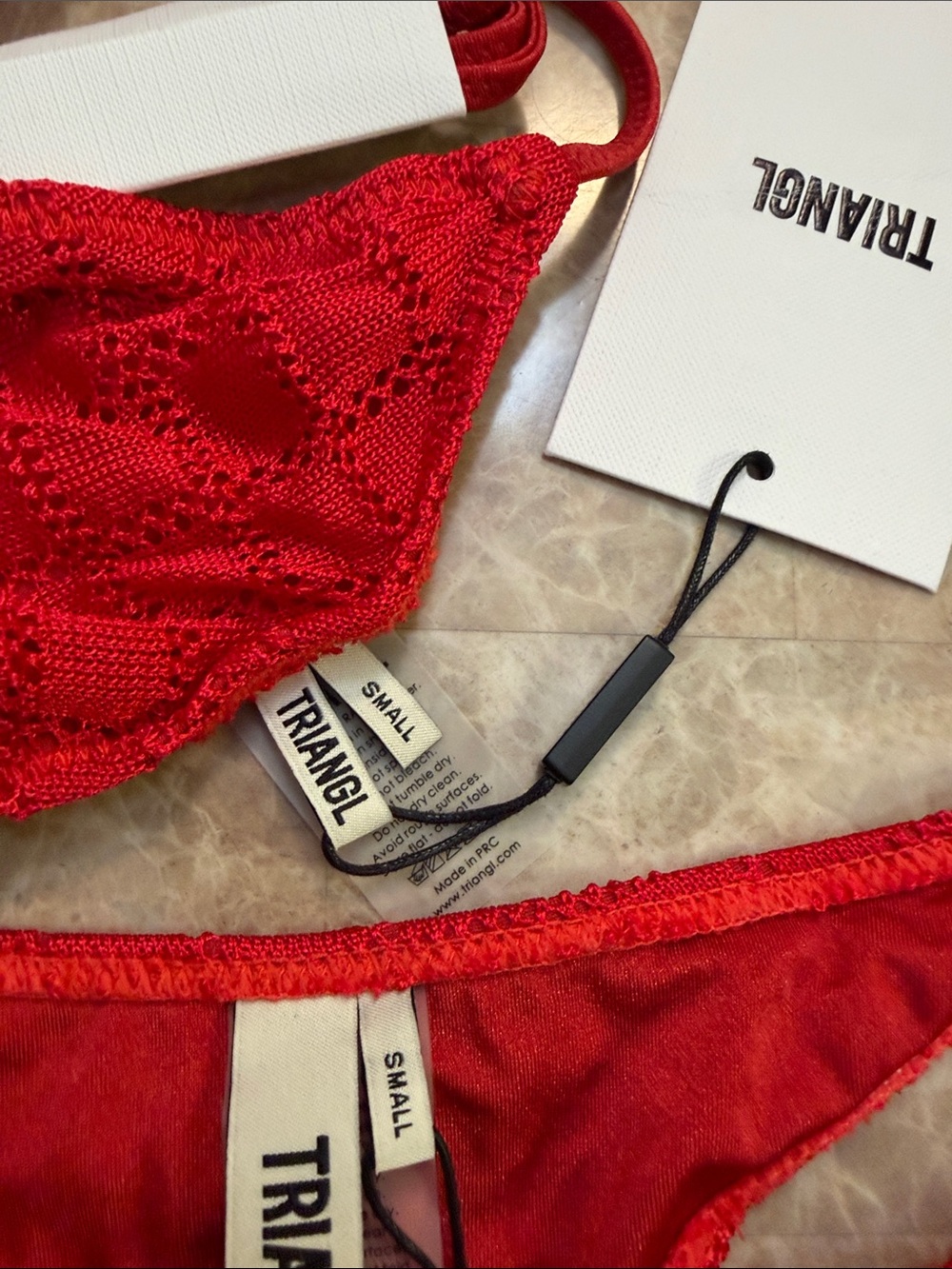 triangl swimwear Red Crochet Triangle Bikini Set with Cover-Up - Picture 2 of 9